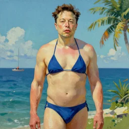 “Elon musk in bikini oil painted in art Nouveau style”