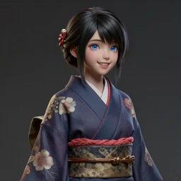 Clothed kimono. realistic style at CGSociety by WLOP,ilya kuvshinov,krenz cushart,Greg Rutkowski,trending on artstation.Zbrush sculpt colored,Octane render in Maya,Houdini VFX.Realistic fantasy cute young girl who is dark disciple,expressing joy,wearing kimono, silky hair, blue eyes.Oil painting.Cinematic dramatic atmosphere,sharp focus,soft volumetric studio lighting.