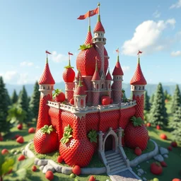 strawberry castle. castle made out of strawberries. strawberry castle octane render infinitely detailed! castle fine details foundation. app expansive ilyakushinov scenery dream