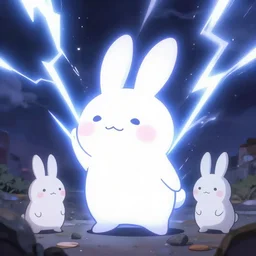 cute bunnies made out of lightning!!!, thunder, drawn by artstation, energy, particle effects!!!! sakimichan, greg rutkowski, kyoto animation, ufotable, anime, trigger