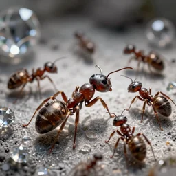 scientific illustration of ants made of fractal crystals, concept art