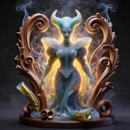 wicked with of the west made of soft translucent wax, wooden art nouveau swirls, strong subsurface scattering, smoke, tubes, gold elements, subsurface scattering, in the style of ruan jia and beeple and giger, subsurface scattering, mystical colors, back light, rim light, dramatic lighting, 8 k, stunning scene, raytracing, octane render,