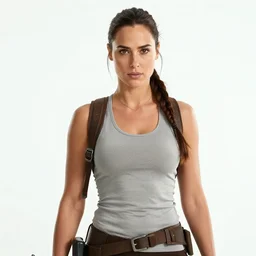 a still from a film of gal gadot as Lara Croft in a beautiful old peruvian town, close-up, highly detailed face