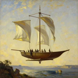 Ancient roman flight machine, oil painting