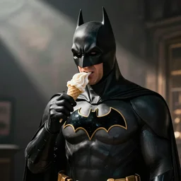 photo of batman eating ice cream