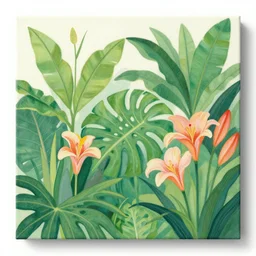 a painting of tropical plants and flowers by lisa frank, behance