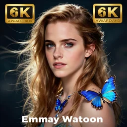a beautiful hyperrealistic portrait of emma watson as a a nymph, sapphire butterfly jewellery, by jeremy mann, fantasy art, photo realistic, dynamic lighting, artstation, poster, volumetric lighting, 4 k, award winning