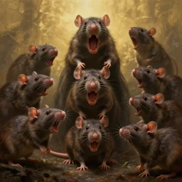 epic professional digital art of imposing hungry rats, faint golden moody atmospheric lighting, painted, intricate, detailed, detailed, foreboding, by leesha hannigan, wayne haag, reyna rochin, ignacio fernandez rios, mark ryden, iris van herpen,, epic, stunning, gorgeous, much wow, cinematic, masterpiece.