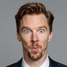 Benedict Cumberbatch making a silly face with huge eyes and a tiny mouth
