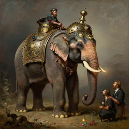 srilankan elephant with high - teh steampunk head armour baroque style, painting by gaston bussiere, craig mullins, j. c. leyendecker, lights, art by ernst haeckel, john william godward, hammershøi,