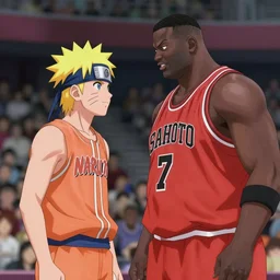 naruto staring down an obese zion williamson, anime still