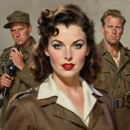 epic professional digital nose art painting of a beautiful women dressed in pin up style during world war 2, 4 5 mm lens, painting, facing front, by neal adams and joelle jones and george petty, masterpiece on artstation, cgsociety, wlop, epic, much wow, high detail, gorgeous, realistic, cinematic