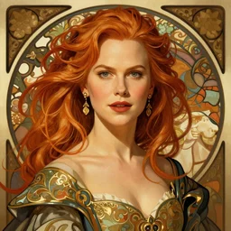 portrait of nicole kidman, 8k, rich vivid colors, cinematic lighting, digital art, illustration, french noveau, alphonse mucha, artstation