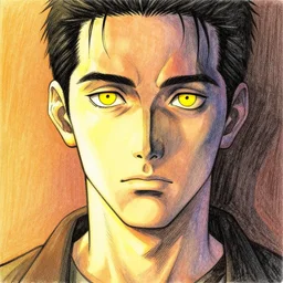 a thin man with yellow eyes and pale skin, illustration, graphic novel, graphite, marker art, crayon, paint, comic book, warm color palette, electric colors, tonal colors, 2 d, 8 k, natural lighting, amoled, moody lighting, diffraction grading, cel shading : : katsuhiro otomo