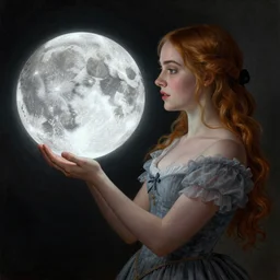 Elle Fanning holding the moon, artstation, by J. C. Leyendecker and Peter Paul Rubens,