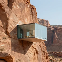 glass house built on the side of a vertical canyon cliff, neofuturism architecture, desert, digital painting, detailed, highly detailed, smooth, sharp focus, 3 d rendering, octane, unreal engine, digital, maya, award winning, trending on artstation
