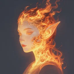 a portrait fantastical glowing elf made of fire illustrated by artgerm and greg rutkowski
