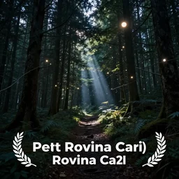 forest at night with floating lights by Rovina Cai