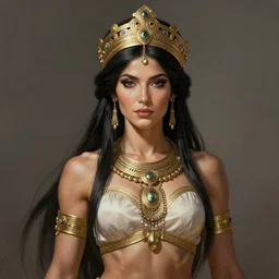 painted portrait of tomyris, central asian queen of massagetae, black hair, mature, aesthetic, muscular, beautiful, fantasy, intricate, elegant, highly detailed, digital painting, artstation, concept art, smooth, sharp focus, illustration