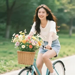happy universe flowers woman riding bike