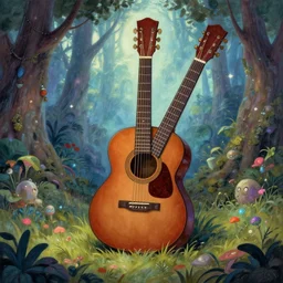 a guitar a magical area, by greg rutkowski