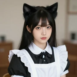 realistic beautiful gorgeous natural cute fantasy girl black hair cute black cat ears in maid dress outfit beautiful eyes art drawn full HD 4K highest quality in artstyle by professional artists WLOP, Taejune Kim, JeonSeok Lee, ArtGerm, Ross draws, Zeronis, Chengwei Pan on Artstation