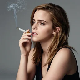 Emma Watson smoking cigares, realistic, photo studio, HDR, 8k, trending on artstation