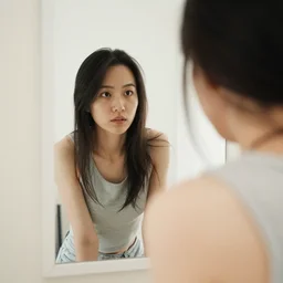 first person perspective looking at self in a mirror