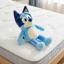 blue'snappy gifts'plush doll, on water matress, gifts, bright atmosphere, high detail, soft lighting, 8 k