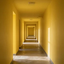 an empty yellow hallway, liminal space, vhs recording
