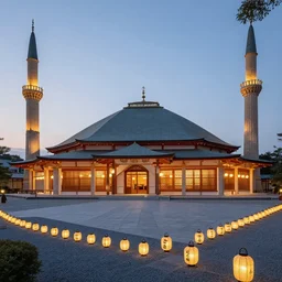 japanese mosque, lit by lanterns, award winning photograph