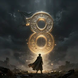 huge numeral 1 8 printed on a cloak standard - bearer ， huge flag, towards the storm, intricate. magic light dust, ， dim lighting, unreal engine 5, concept art ， by greg rutkowski, loish, highly rendered, digital painting, artstation, artstation hq, mysterious toplight 8 k