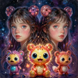 cosmic twins, huggy wuggy from poppy playtime video game, fullbody, ultra high detailed, glowing lights, oil painting, greg rutkowski, charlie bowater, beeple, unreal 5, daz, hyperrealistic, octane render, rpg portrait, dynamic lighting, fantasy art, beautiful face