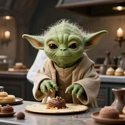 film still of yoda working as a pastry chef in the new Star Wars movie, 4k