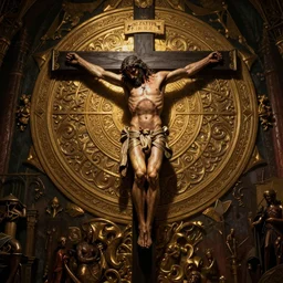 depressive crucifixion scene in hell painting movie poster, golden ratio, trending on cgsociety, intricate, majestic, dark epic fantasy, trending on artstation, by Zdizslaw Beksinski and Darius Zawadzki, highly detailed, vibrant, cinematic quality character render; low angle; ultra high quality model; production quality cinema model
