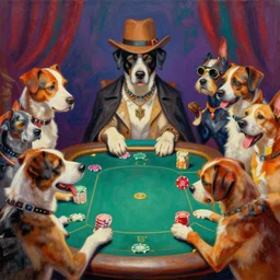a painting of hipster dogs playing poker, in the style of tom a abts