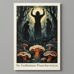 ancient beings, by gediminas pranckevicius, dark shadows, woodblock, complementary - colors, tremella - mesenterica, poster, polished, discovering enlightenment, by james gilleard, by hasui kawase