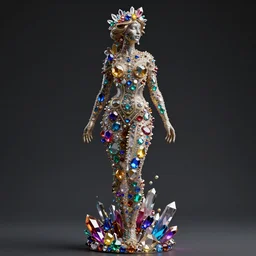 a stunning rendition of full-body female sculpture made of fractal gems, fractal crystals, intricate details, hyperrealistic, octane render, very colorful, vibrant, cinematic, ornate, luxury, elite, james jean, brian froud, ross tran, 8k,