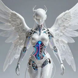 ai biomech, ethereal machine, quantum physics, angelic and unsettling, wires, veins, ferrofluid, bismuth, style blend of hideo kojima, shojo manga, and botticelli, in a city resembling the vatican, neo - andean architecture and brutalism, tyndall effect, 4 k photorealistic, ultra fine inklines