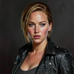 ultra realistic portrait painting of jennifer lawrence in resident evil, art by frank frazetta, 4 k, ultra realistic, highly detailed, epic lighting.