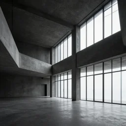 eco brutalist interior with high celing and big windows, dark moody lighting, neo militarism, highly detailed, excellent composition, dramatic lighting, photography, 3 5 mm, kodak film