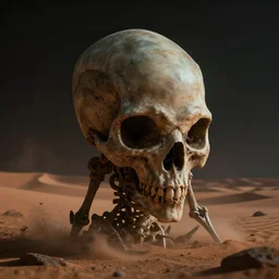 eldritch alien skull in a dessert in mars, cinematic lighting, octane tender, volumetric light, dark - art