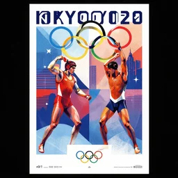 poster designed by rodchenko promoting the 2 0 2 0 tokyo olympics, featuring miraitowa and someity.