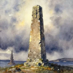 abstract watercolor painting of viking god monument, in stone and wood, magical and traditional, cinematic light, national romanticism by anders zorn