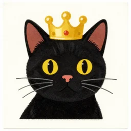 matchbox vintage misprint illustration of a black cat wearing a crown