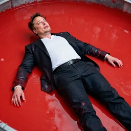 Elon Musk lying in a pool of red paint,4k quality
