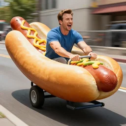 Giant Hot Dog rides Chris Evans