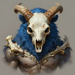 stunning god of bear skull portrait, lagoon blue and orange, beard, muscular, bones, dirt, fantasy, intricate, elegant, highly detailed, digital painting, artstation, concept art, smooth, sharp focus, illustration, art by afshar petros and krenz cushart and artem demura and tony sandoval