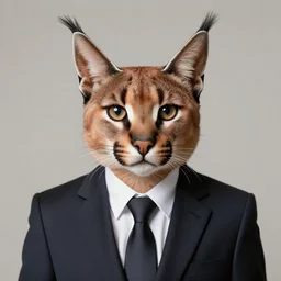 a caracal cat pretending to be in american psycho business suit, high definition, beautiful award winning photography, 8 k.