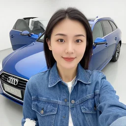 selfie made by a denim blue audi a 4 b 6 avant ( 2 0 0 2 ) with a sideways broken bumper, exclusive shot